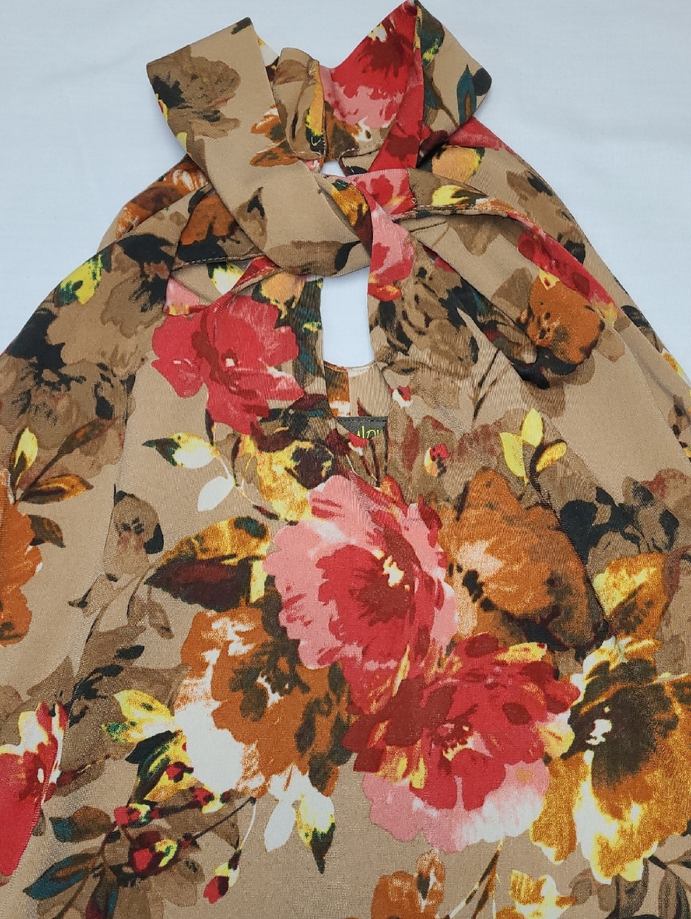 Taylor Floral high neck choker wrap halter triple front keyholes midi dress 4